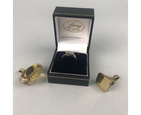MID 20TH CENTURY DIAMOND RING, along with two Victorian fobs, one set with a faceted gem (3)