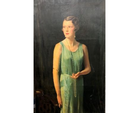MID 20TH CENTURY SCOTTISH SCHOOL, PORTRAIT OF A LADY, oil on canvas, signed indistinctly, 132cm x 76.5cm, Unframed, along wit