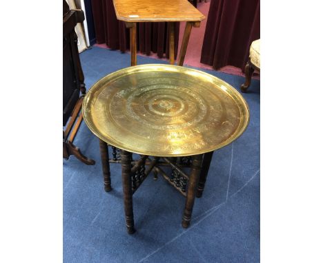 EASTERN BRASS TOPPED OCCASIONAL TABLE, along with another occasional table and a firescreen (3)
