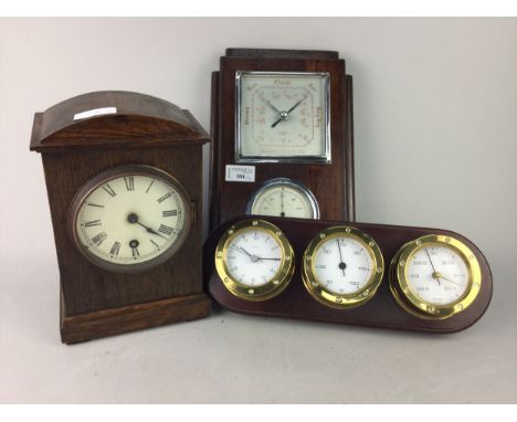 ROTOTHERM BAROMETER, along with a West German clock trio and an oak cased clock (3)