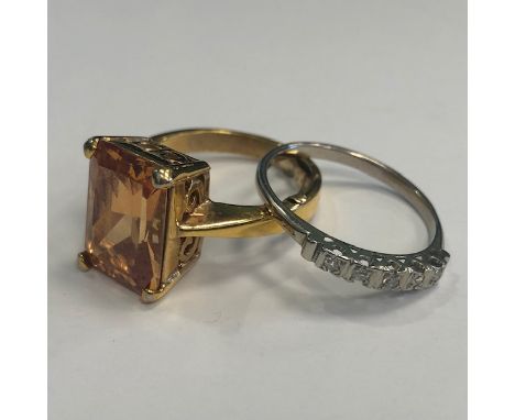 DIAMOND FIVE STONE RING, in unmarked setting, along with a gem set dress ring (2)