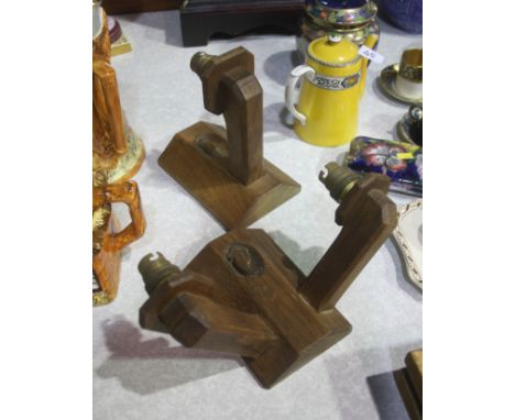 Two oak 'Fishman' light fittings