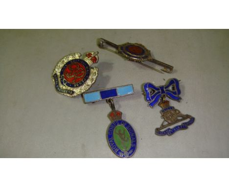 3 x silver and enamel military lapel badges including Royal Army Service Corps, Royal Artillery, Royal Corps of Signals & one