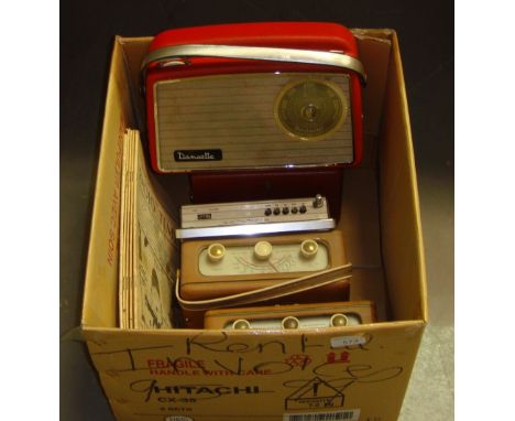 Assorted vintage radios including Dansette, 3 x Roberts and 1930's era Radio Times magazines