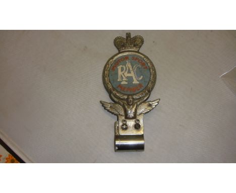 Vintage car badge RAC Motor Sport Member on badge bar mount 17 cms x 8 cms