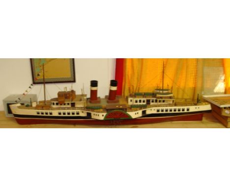 Vintage wooden motorized model of a paddle steamer The Waverley 45 cms x 198 cms (P S Waverley is the last sea going steam pa