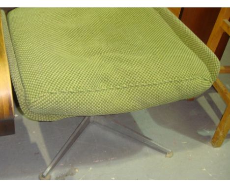 Retro late 1960's green upholstered and metal footstool