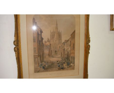 19th century Lithograph of Ormskirk Church H Fielding