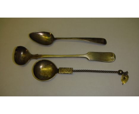 Unusual Marriott registered silver ladle Sheffield 1944 , 19 th century silver teaspoon marks rubbed (combined weight 42 g ) 