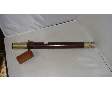 Vintage plated leather bound telescope with Army / Navy issue broad arrow backstamp 299 by Broadhurst & Clarkson (marks very 