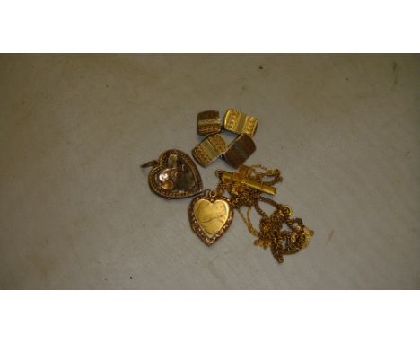 Pair of vintage silver gilt cufflinks with engine turned decoration, rolled gold crucifix, 2 x gold plated heart shape photo 