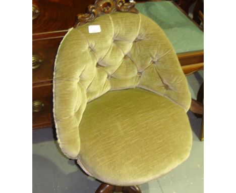 Victorian button back carved walnut revolving piano stool