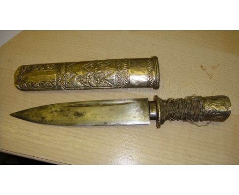 Vintage Tibetan knife in silver metal sheath 14 cms blade length overall length  22 cms