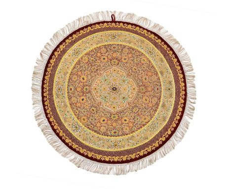 A South West Asian couched thread and jewelled circular wall hanging or table cloth 20th centuryWorked with couched gold and 