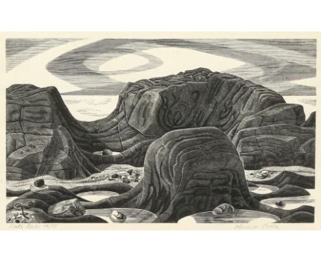 Monica Poole (1921-2003) British,' Slate Rocks', woodblock print, signed and inscribed and numbered in pencil, 26/75, 4.5" x 