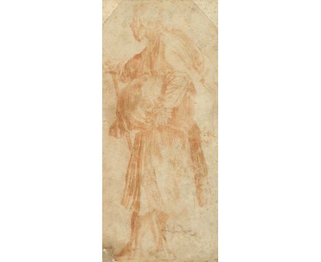 Old master drawing, a chalk drawing of a wayfarer, 8.5" x 4".