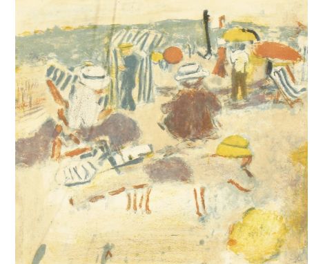 After Jean Pouguy, Figures on a Beach, lithograph, signed and numbered in pencil, 41/220, 8.5" x 9.5"
