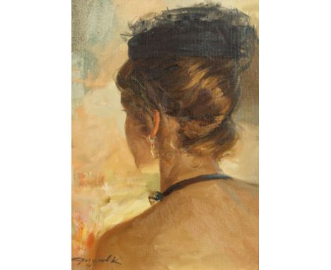 Konstantin Razumov (b.1974) Russian, 'Portrait Of Helen', signed oil on canvas 13" x 9.5", 33x24cm.