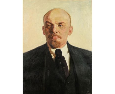 20th Century Russian School. A Bust Length Portrait of Lenin, Oil on Canvas, 31" x 23" Unframed.