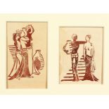 Attributed to Lill Tschudi (1911-2004) Swiss, female figures with classical urns, linocut, one 5.