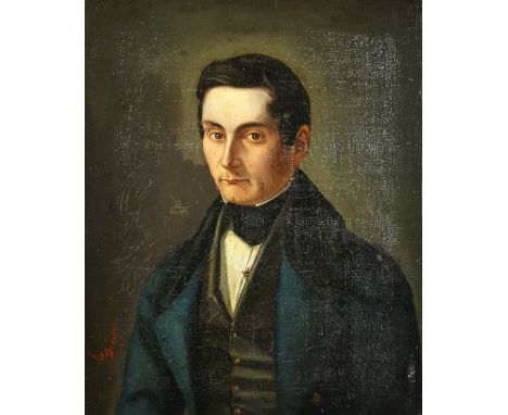 A 19th century continental school portrait of a gentleman, indistinctly signed and a similar portrait by a different hand, oi