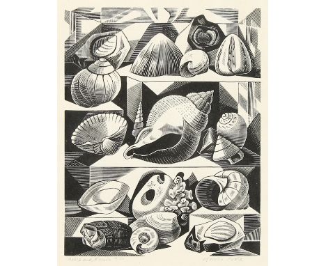 Monica Poole (1921-2003) British,' Shells and Fossils' woodblock print, signed and inscribed and numbered in pencil, 16/60, 5