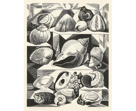 Monica Poole (1921-2003) British,' Shells and Fossils' woodblock print, signed and inscribed and numbered in pencil, 16/60, 5