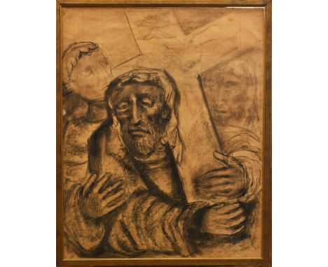  Tommaso Cascella (Ortona, 1890 - Pescara, 1968) Gesù sale al Calvario Carboncino su carta cm 100x80; con cornice cm 102x82