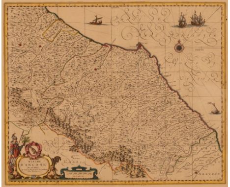  Willem Bleau (Amsterdam, 1571 - Amsterdam, 1638) Marca d'Ancona olim Picenum  Incisione in rame in coloritura. La mappa che 