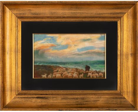  Tommaso Cascella (Ortona, 1890 - Pescara, 1968) Transumanza sulla spiaggia dell'Adriatico olio su tavola cm 19,5x30; con cor