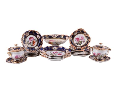 AN ENGLISH PORCELAIN BOTANICAL PART DESSERT-SERVICE, POSSIBLY MACHIN CIRCA 1835 Painted with panels of flower sprays within a