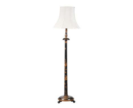 A BLACK LACQUERED STANDARD LAMP   FIRST QUARTER 20TH CENTURY  150cm high (excluding light fitments and shade)  Condition Repo