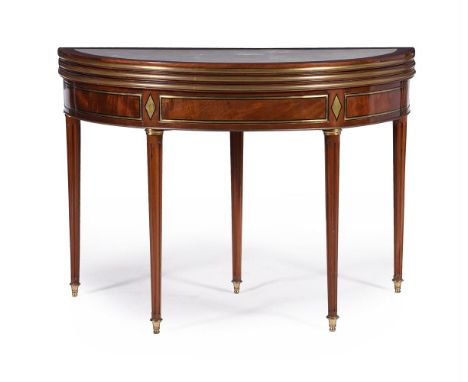 Y&nbspA DIRECTOIRE MAHOGANY, GILT METAL MOUNTED AND MARBLE INSET TRIPLE FOLDING CARD AND TEA TABLE  FIRST HALF 19TH CENTURY W