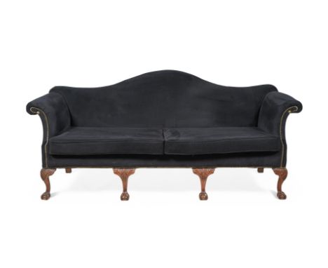 AN UPHOLSTERED SOFA IN GEORGE II STYLE  FIRST HALF 20TH CENTURY AND LATER VELVET UPHOLSTERED On carved cabriole legs 92.5cm h