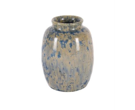 A RUSKIN POTTERY LOW-FIRED CRYSTALLINE GLAZED VASE DATED 1927 with an attractive blue and mushroom glaze impressed marks 'RUS