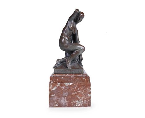 FRANÇOIS ÉMILE POPINEAU (1887-1951), AN ART DECO BRONZED TERRACOTTA FIGURE OF A BATHING FEMALE NUDE  FRENCH, CIRCA 1925 Signe