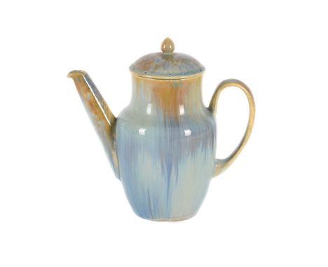 A RUSKIN POTTERY LOW-FIRED 'SEMI-LUSTRE' COFFEE POT AND COVER  CIRCA 1927-1933 with streaked pale blue and orange glazes  imp