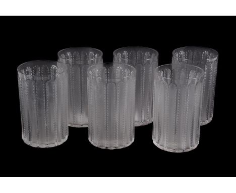LALIQUE, RENE LALIQUE, A SET OF SIX 'JAFFA' TUMBLERS  SECOND QUARTER 20TH CENTURY  With stylised erect foliage Signed R. Lali