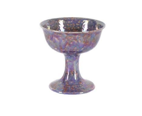 A RUSKIN POTTERY LOW-FIRED LUSTRE STEM CUP DATED 1925 with mottled mauve glaze with copper-red inclusions  impressed marks 'R