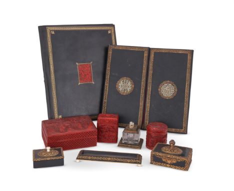 Y&nbspE.F. CALDWELL & COMPANY NEW YORK, AN AMERICAN CHINOISERIE GENTLEMAN'S DESK SET  EARLY 20TH CENTURY Inlaid gilt-metal mo