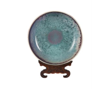 A RUSKIN HIGH-FIRED BOWL DATED 1925 the exterior with a lavender steaked flambé glaze and the interior with a mottled turquoi