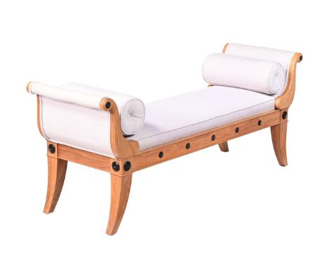 DAVID LINLEY, A WALNUT AND EBONY 'SCROLL BENCH'  OF RECENT MANUFACTURE Stamped 'LINLEY' to the underside 65cm high, 157cm wid