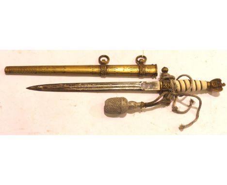 Post-war copy Kriegsmarine ceremonial dagger with sword knot. P&amp;P Group 2 (£18+VAT for the first lot and £3+VAT for subse
