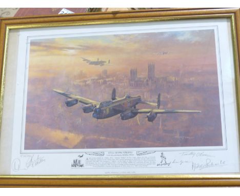 Still Going Strong; a signed print by Timothy O'Brien of Avro Lancaster BI Johnnie Walker of no 9 squadron, bearing further s