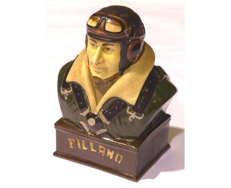 Large Post War ceramic money box, painted and in the form of an RAF pilot bust, H: 33 cm. P&amp;P Group 2 (£18+VAT for the fi