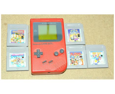 Nintendo a Game Boy group to include Red Nintendo Game Boy Hand-held Console &amp; 5x games including Super Mario Land, Dr Ma