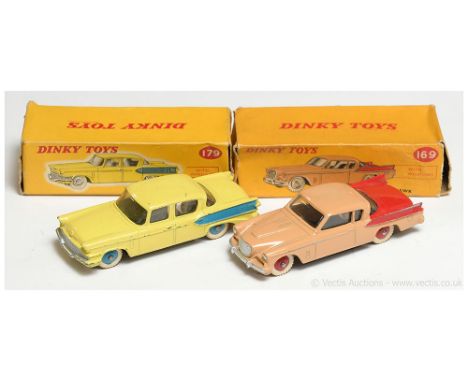 Dinky a boxed pair to include 169 Studebaker Golden Hawk (Light Tan/Red) &amp; 179 Studebaker President Sedan (Yellow/Blue). 