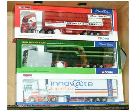 Corgi - a boxed group of 1/50 Scale Commercial Articulated Trucks/Trailer Models comprising of CC13215 a DAF XF Space Cab wit