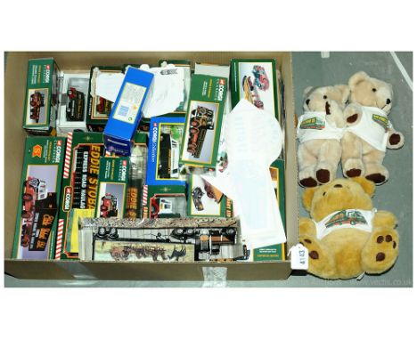 Corgi - a boxed group of Eddie Stobart related models which also includes some promotional Teddy Bears, Stickers, etc which i