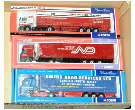 Corgi - a boxed group of 1/50 Scale Articulated Truck/Trailer Models comprising of 75807 a MAN Curtainside "John Raymond Tran